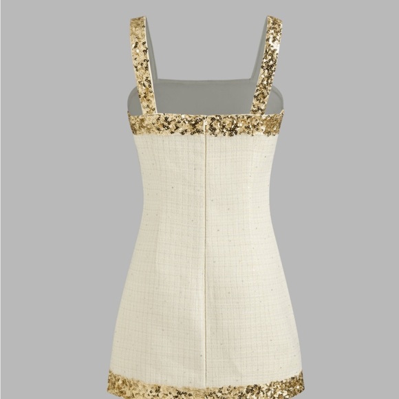 CIDER WOVEN SQUARE NECK SOLID ,SEQUIN CONTRASTING BINDING ZIPPERS MINI /DRESS - Picture 3 of 11